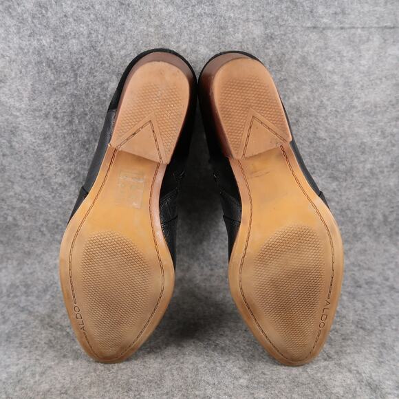 Aldo Shoes Womens 9 Ankle Boots Black Leather Bootis Block Heel Zip Almond Toe - Picture 10 of 12